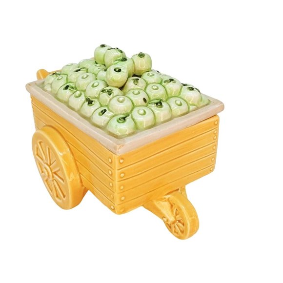 Fitz and Floyd Candy Box with Lid Fitz Omnibus Village Green Apple Annie Cart - Picture 2 of 10
